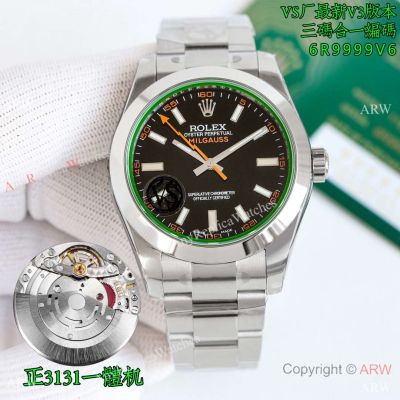 VS Factory Rolex Milgauss 116400 Black Dial with Green Crystal Replica Watch